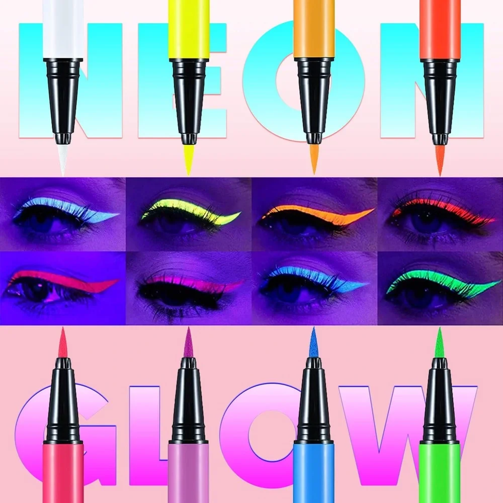 UV Neon Liquid Eyeliner, Glow Brightly, Waterproof Smudge-proof Fluorescent Body
